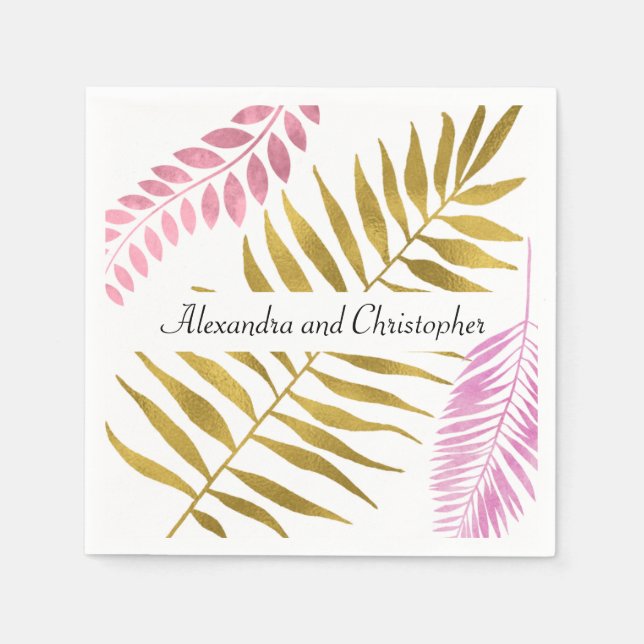Rose Gold & Gold Foil Tropische Hochzeit Napkins Serviette (Vorderseite)