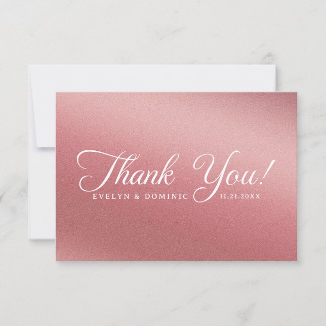 Rose Gold Gradient Modern Minimalist Wedding Dankeskarte (Vorderseite)