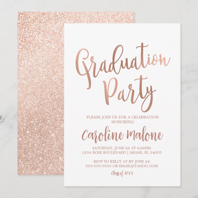 Rose Gold Graduation Party Einladung (Vorne/Hinten)