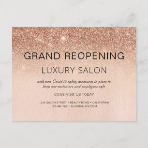 Rose Gold Grand Wiedereröffnung Glitzer Friseur Sa Ankündigungspostkarte