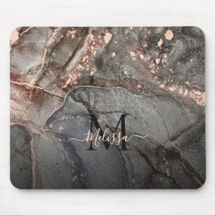 Rose Gold Graue Tinte Marmor Monogramm Mousepad