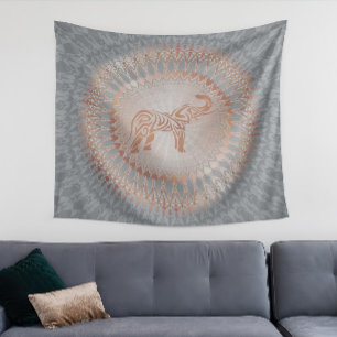 Rose Gold Grauer Elefant Mandala Wandteppich