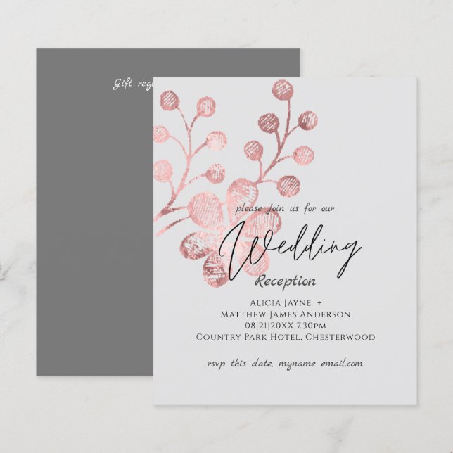 Rose Gold Gray Botanische HochzeitsEMPFEHLUNG (Vorne/Hinten)
