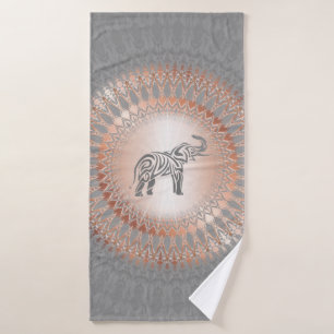 Rose Gold Gray Elephant Mandala Badehandtuch
