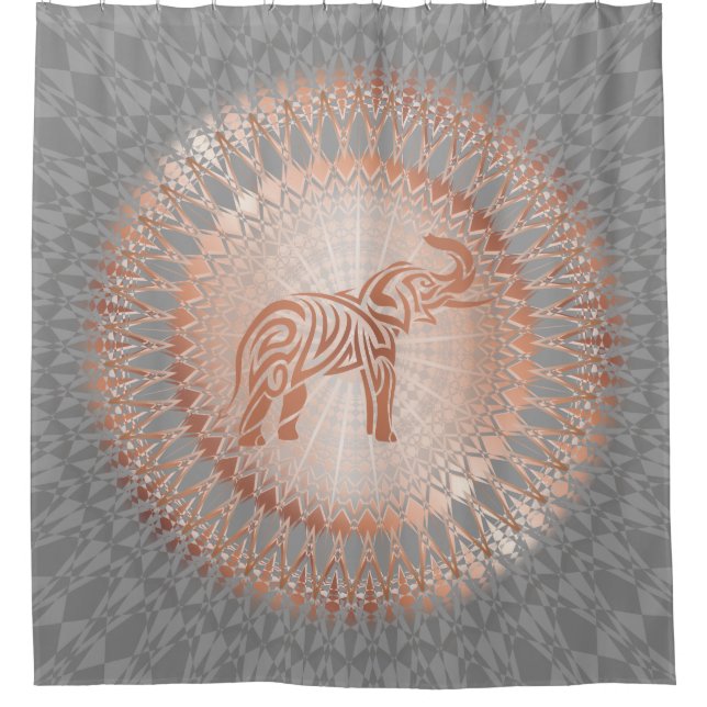 Rose Gold Gray Elephant Mandala Duschvorhang (Vorderseite)