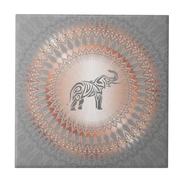 Rose Gold Gray Elephant Mandala Fliese (Vorderseite)