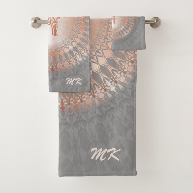 Rose Gold Gray Elephant Mandala Initialen Badhandtuch Set (Insitu)