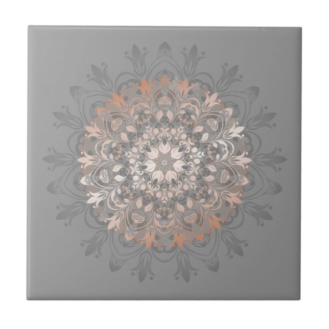 Rose Gold Gray Floral Mandala Fliese (Vorderseite)