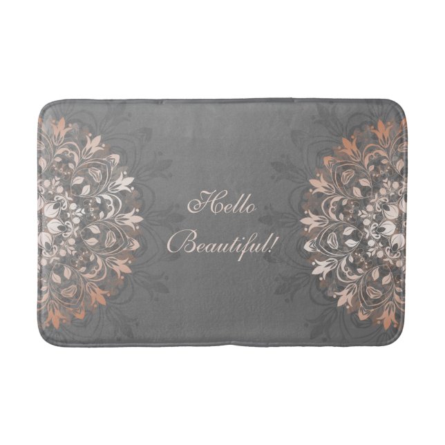 Rose Gold Gray Floral Mandala Hallo Beautiful Badematte (Vorderseite)