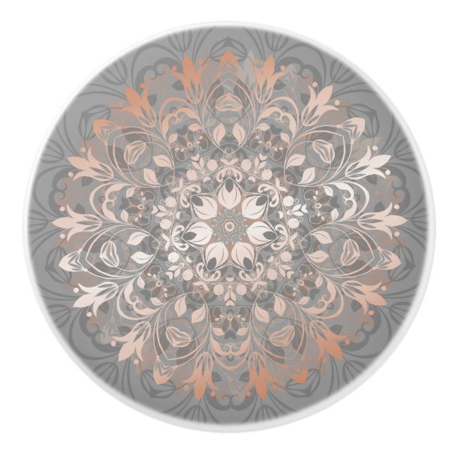 Rose Gold Gray Floral Mandala Keramikknauf (Vorderseite)