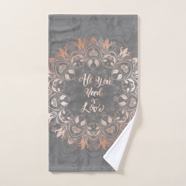 Rose Gold Gray Floral Mandala Liebe Handtuch (Handtuch)