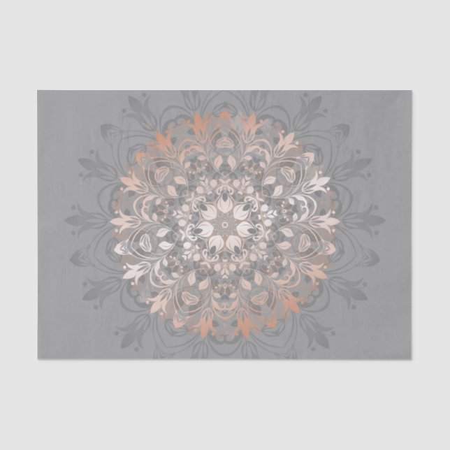 Rose Gold Gray Floral Mandala Seidenpapier (Vorderseite)