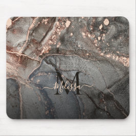 Rose Gold Gray Ink Marble Monogram  Mousepad