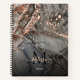 Rose Gold Gray Ink Marble Monogram  Notizbuch