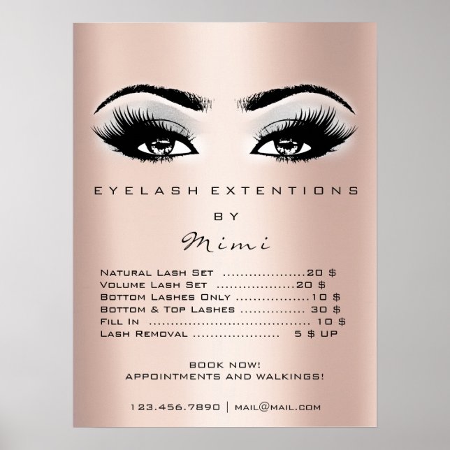 Rose Gold Gray Makeup Eyes Lashes Preisliste Poster (Vorne)