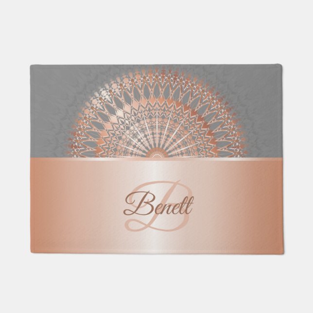 Rose Gold Gray Mandala Fußmatte (Vorderseite)