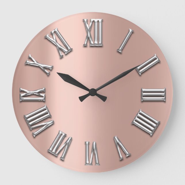 Rose Gold Gray Metal Grau Silber römische Zahl Große Wanduhr (Vorderseite)