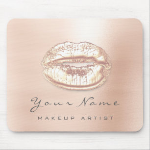 Rose Gold Gray Metallic Name Makeup Lips Kiss Mousepad
