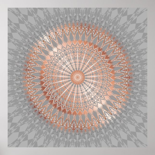 Rose Gold Gray Modern Geometric Mandala Poster (Vorne)