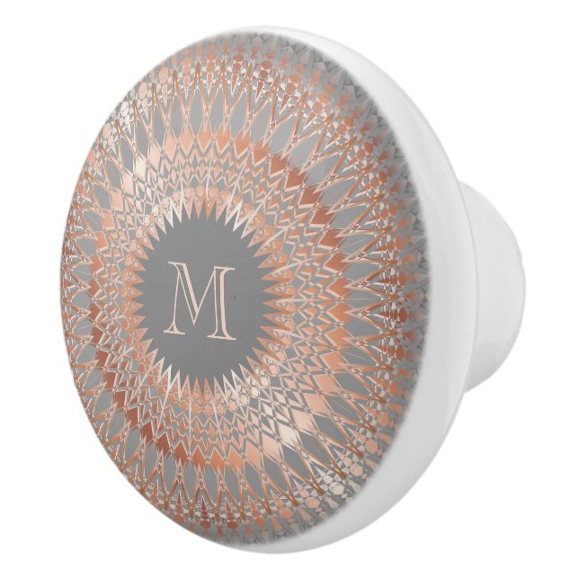 Rose Gold Gray Modern Mandala Initial Keramikknauf (Rechts)