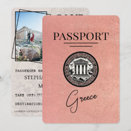 Rose Gold Greece Passport Save the Date Karte