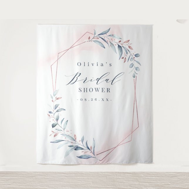 Rose Gold Greenery Brautparty Foto Hintergrund Wandteppich (Vorderseite)