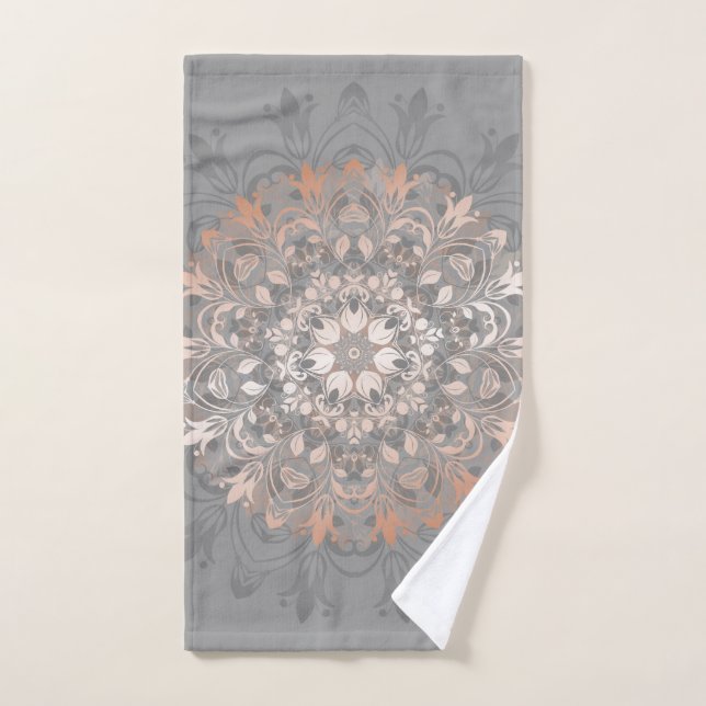 Rose Gold Grey Floral Mandala (Serviette à main)