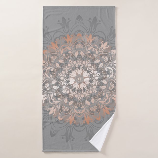 Rose Gold Grey Floral Mandala (Serviette de bain)