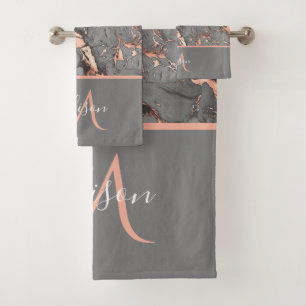Rose Gold & Gris Marbre Monogramme Bain de luxe