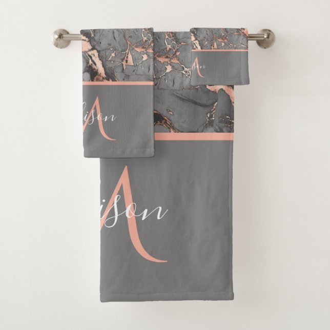 Rose Gold & Gris Marbre Monogramme Bain de luxe (En situation)