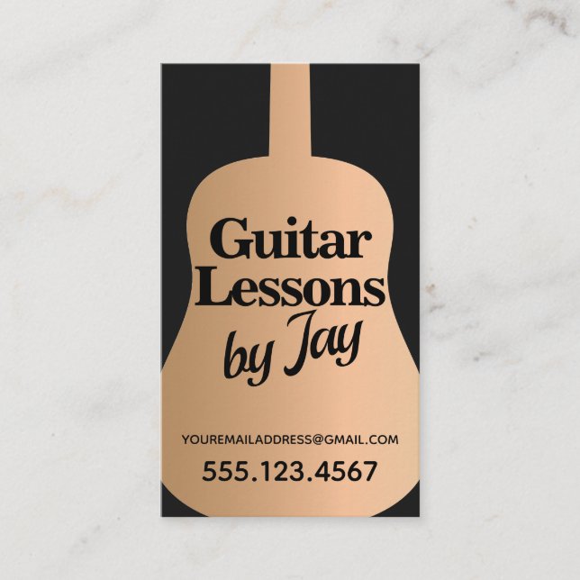 Rose Gold Guitar Teacher Business Card Visitenkarte (Vorderseite)