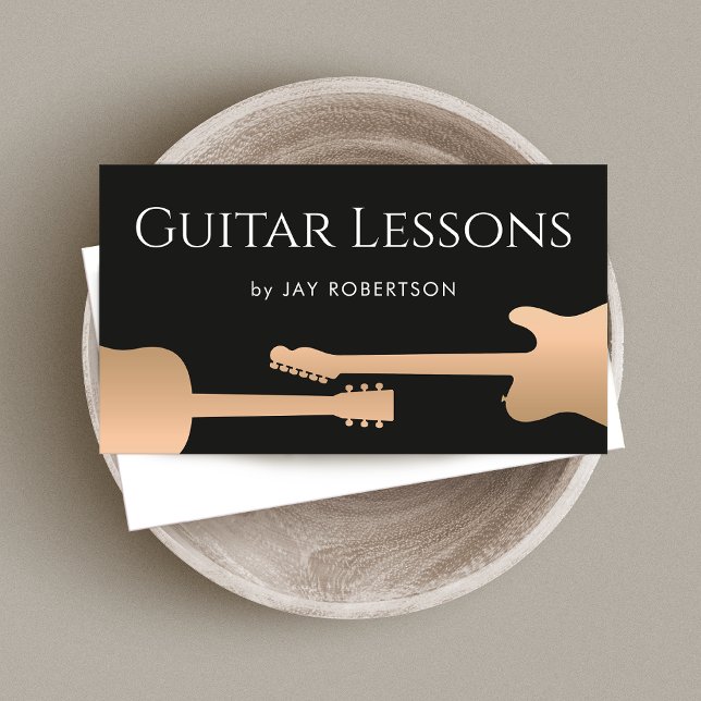 Rose Gold Guitar Teacher Business Card Visitenkarte (Von Creator hochgeladen)