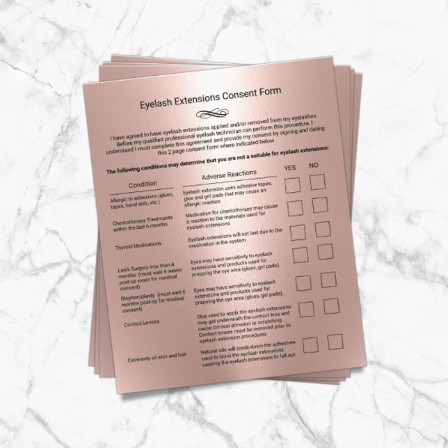 Rose Gold Haftung Waiver Eyelash Extension Salon Flyer (Von Creator hochgeladen)