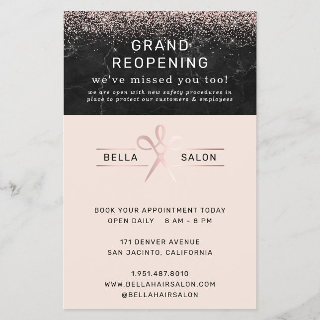 Rose Gold Hair Salon Grand Wiedereröffnung Covid S Flyer (Vorne)