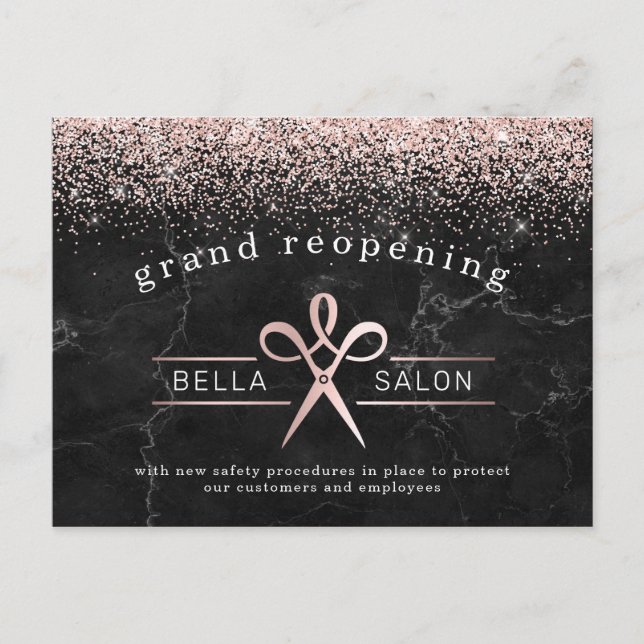 Rose Gold Hair Salon Grand Wiedereröffnung Covid S Postkarte (Vorderseite)