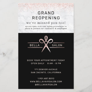 Rose Gold Hair Salon Wiedereröffnung Covid-Sicherh Flyer