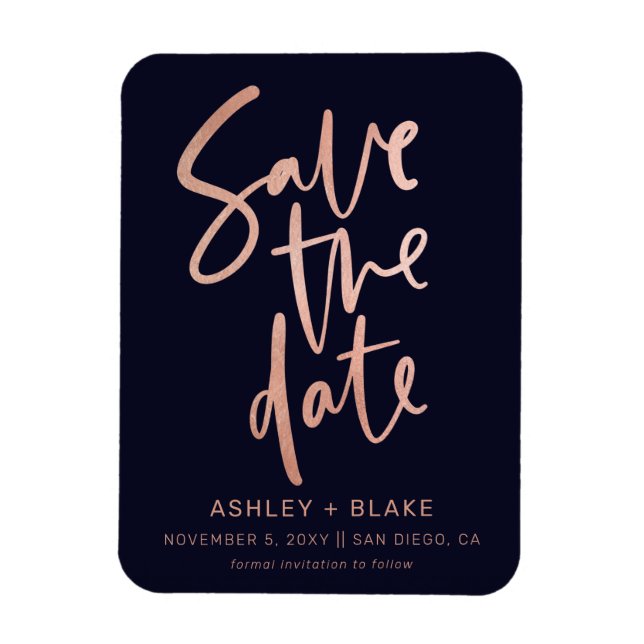 Rose Gold handgeschriebene Kalligrafie Save the Da Magnet (Vertikal)