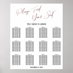 Rose-Gold-Handschrift-Empfangs-Sitzplan Poster