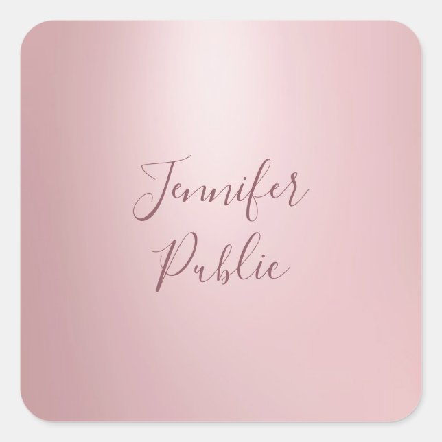 Rose Gold Handschrift Template Moderne Elegant Quadratischer Aufkleber (Vorderseite)