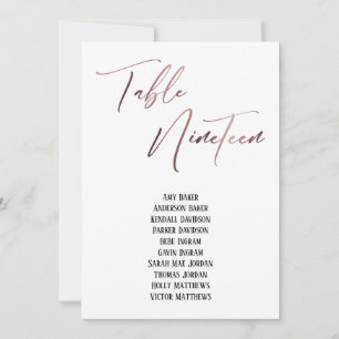 Rose Gold Handschrift-Tisch Neunzehn Sitzordnung