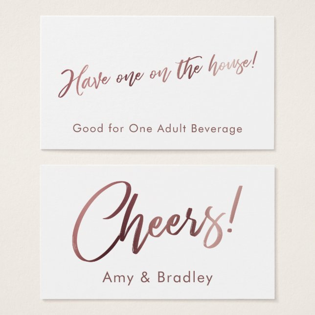 Rose Gold Handwriting Script & White Drinks Ticket (Vorne & Hinten)