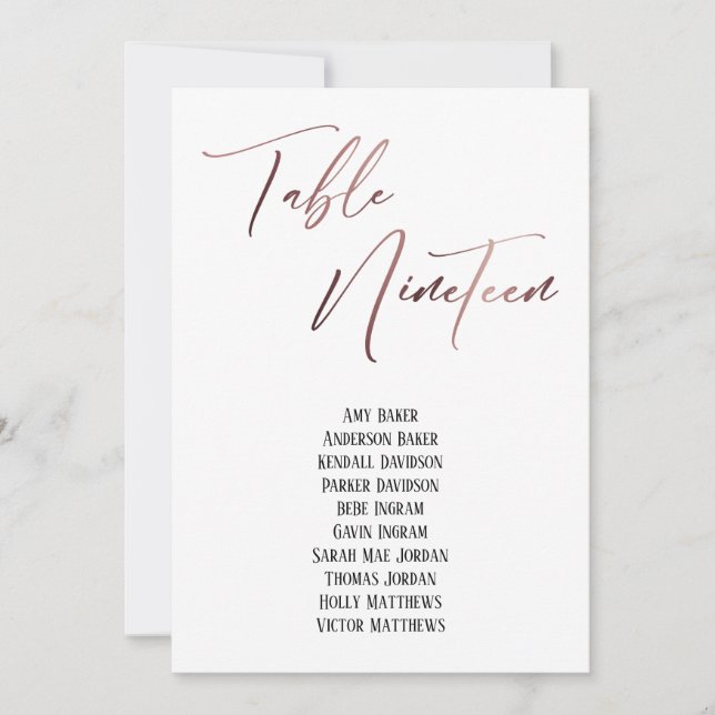 Rose Gold Handwriting Table 19 Sitzplakette (Vorderseite)
