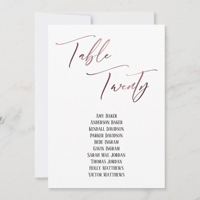Rose Gold Handwriting Table 20 Sitzplakette (Vorderseite)