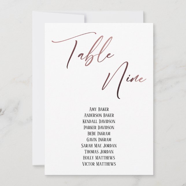 Rose Gold Handwriting Table Neun Seekarte (Vorderseite)