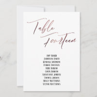 Rose Gold Handwriting Table Vierzehn Sitze Chart