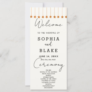 Rose Gold Hanging Stars Off White Wedding Programm