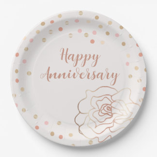 Rose Gold Happy Jubiläum mit Polka Dots Pappteller