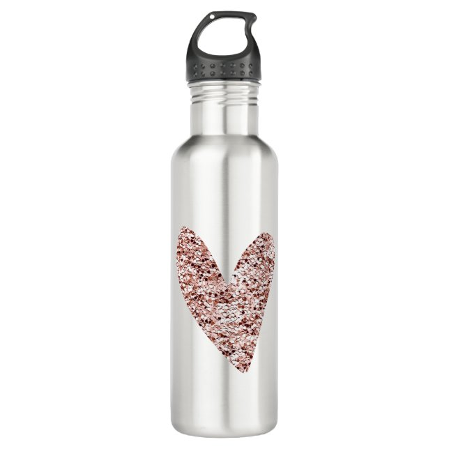 Rose Gold Heart Clipart Niedlich Heart Glitzer Des Edelstahlflasche (Vorderseite)
