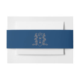 Rose gold heart crown monogram dark blue wedding einladungsbanderole