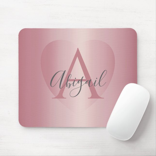 Rose Gold Heart Monogram   Mousepad (Mit Mouse)